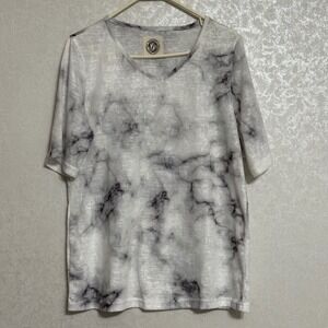 Tees2urdoor T2D White Grey Marble Print V-neck 3/4 Sleeve Knit T-shirt XL